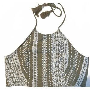 House of Harlow 1960 x Revolve Green Linen Blend Embroidered Halter Top Medium